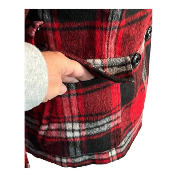 COCOA PLATINUM PLAID JACKET DOUBLE BREAST RED BLACK COAT WOOL‎ LINED SIZE MEDIUM - Picture 5 of 13